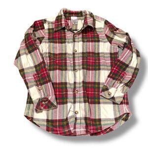 Hanna Andersson Button Down in French Terry in Family Holiday Plaid Multi Sz 6-7